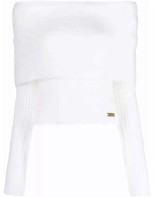 White jumper with bare shoulder