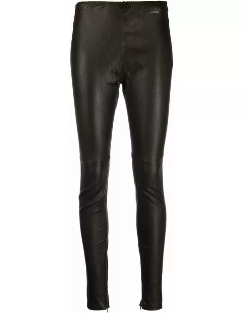 Brown leather-effect high-waisted skinny legging