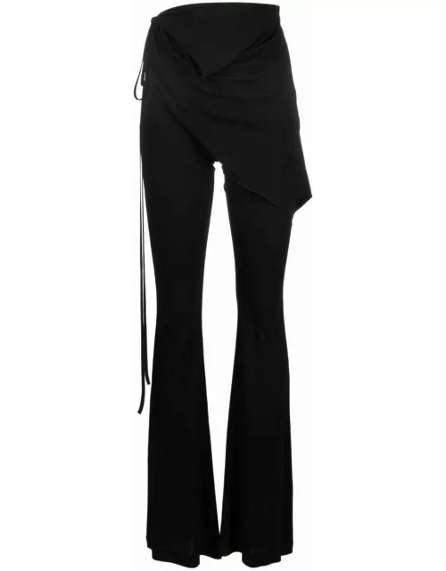 Black elasticated flared trouser