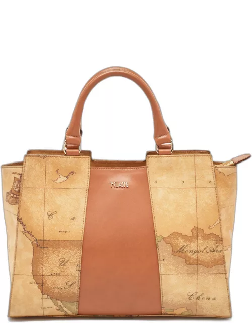 Alviero Martini 1A Classe Tan/Brown Geo Classic Print Coated Canvas and Leather Tote