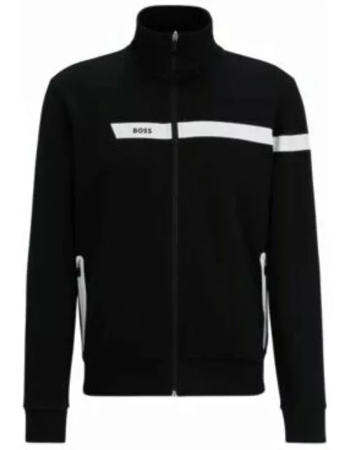 Cotton-blend zip-up sweatshirt with graphic logo stripe- Black Men's Tracksuit