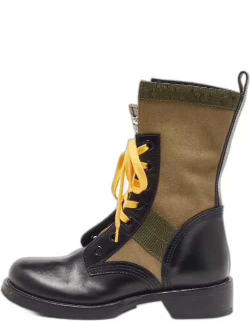 Louis Vuitton Green/Black Canvas and Leather Midcalf Boot