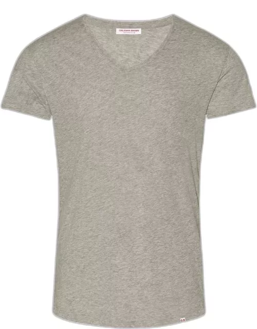 Ob-V - Grey Melange Tailored Fit V-neck T-Shirt