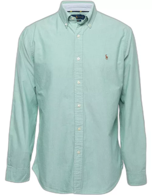 Ralph Lauren Green Logo Embroidered Cotton Button Down Full Sleeve Shirt