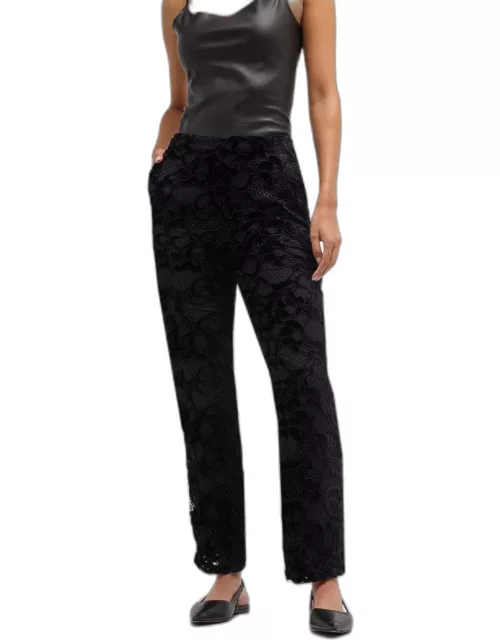 Mid-Rise Straight-Leg Corded Lace Pant