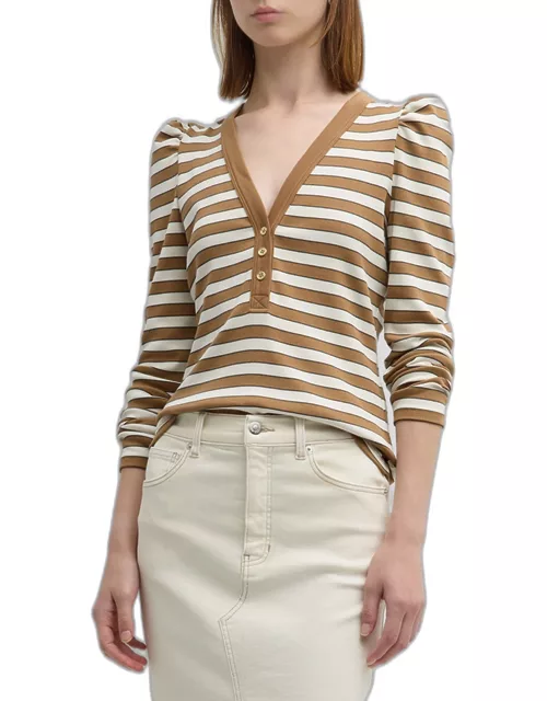 Delkab Striped Knit Puff-Sleeve Top