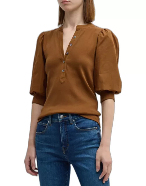 Coralee Puff Sleeve Button-Front Top