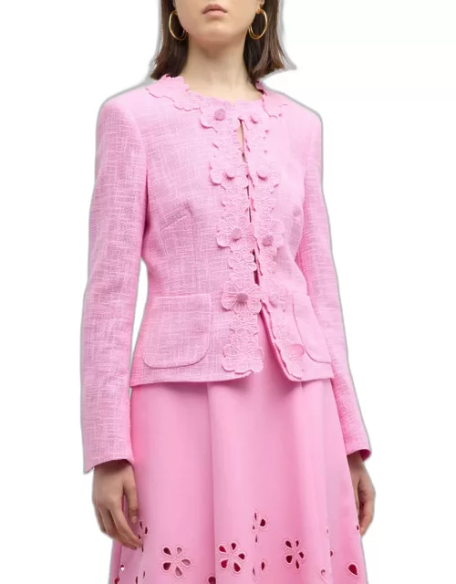 Floral Trim Cotton-Blend Tweed Jacket