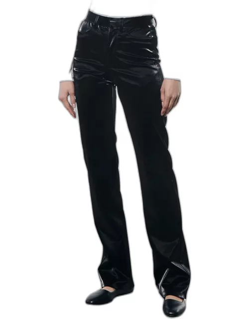 Satin High-Rise Straight-Leg Faux Leather Pant