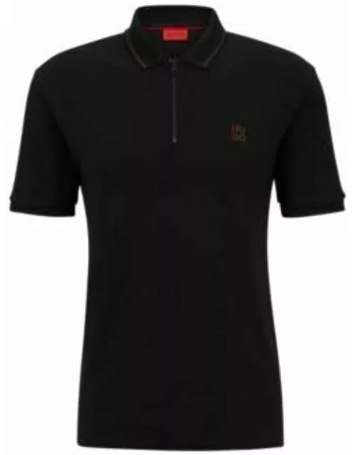 Interlock-cotton polo shirt with stacked logo- Black Men's Polo Shirt