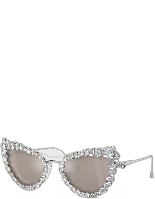 Crystal-Embellished Metal Cat-Eye Sunglasse
