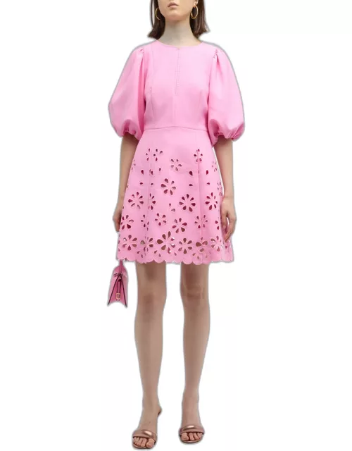 Floral Cutout 3/4-Sleeve Cotton Mini Dres