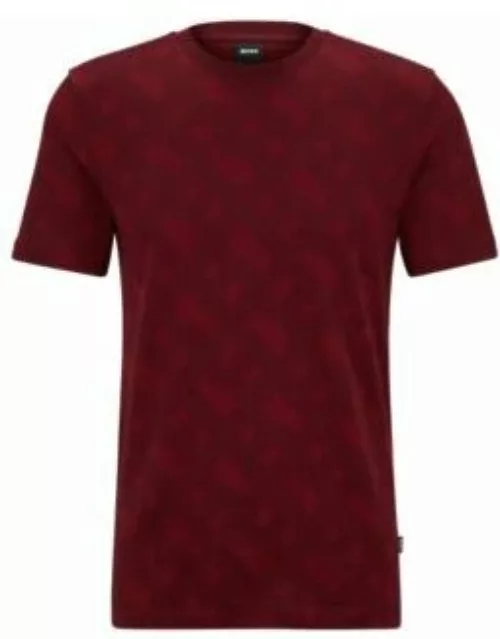 Mercerized-cotton regular-fit T-shirt with monogram jacquard- Dark Red Men's T-Shirt