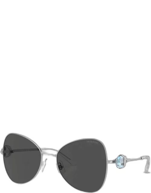 Full-Cut Crystal Silver Metal Butterfly Sunglasse