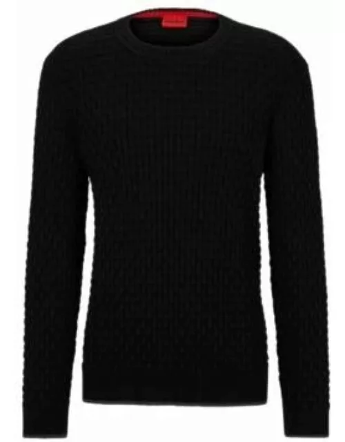 Crew-neck sweater in cotton with woven structure- Black Men's Sweater
