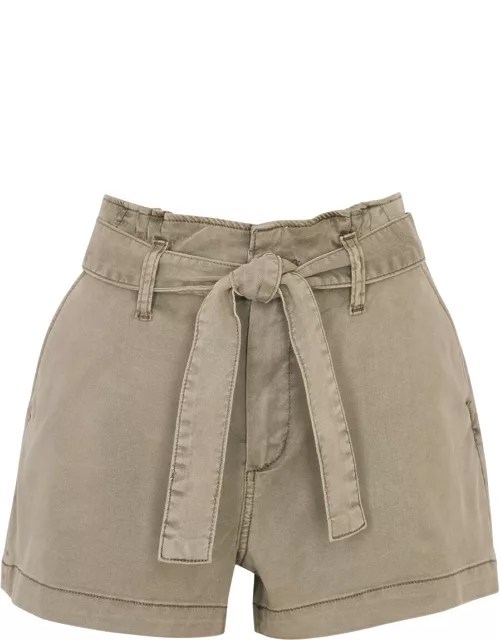 Paige Anessa Belted Stretch-denim Shorts, Shorts, Taupe