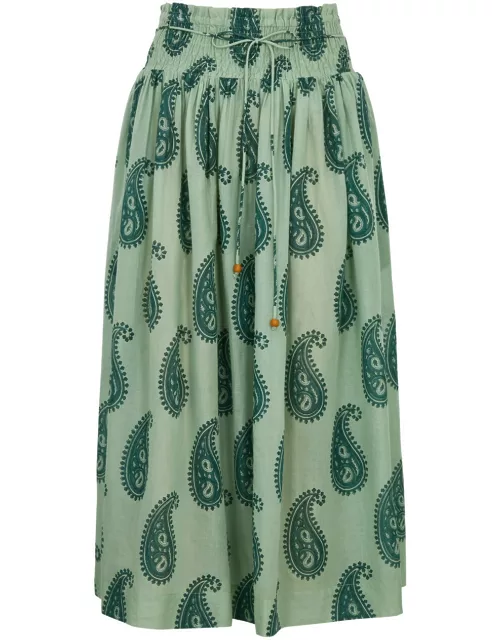 Hannah Artwear Anna Printed Cotton Midi Skirt - Green