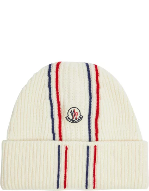 Moncler Striped Ribbed Wool Beanie - Crea