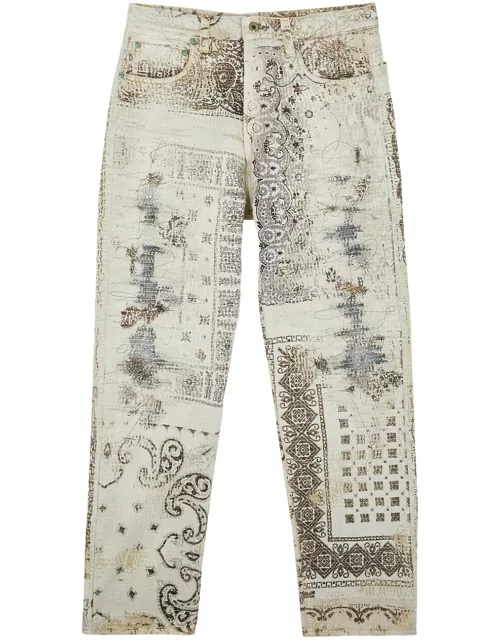 Proleta RE Art Boro Patchwork Distressed Straight-leg Jeans - White