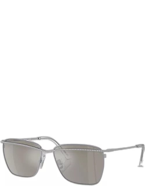 Crystal-Embellished Mirrored Metal Aviator Sunglasse