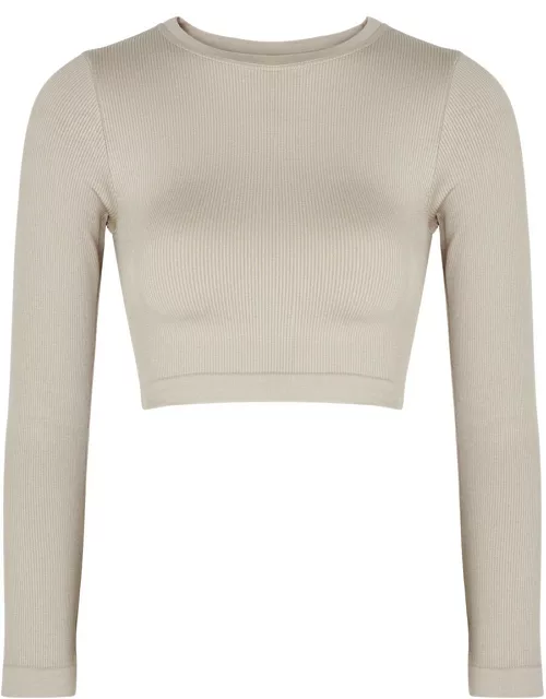 PRISM2 Evoke Ribbed Stretch-jersey top - Taupe - One