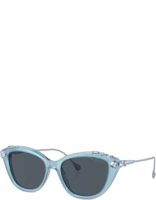 Crystal-Embellished Metal Cat-Eye Sunglasse