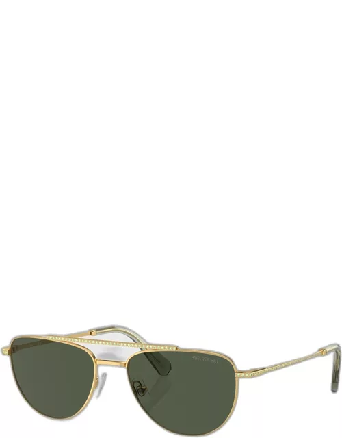 Crystal-Embellished Metal Aviator Sunglasse