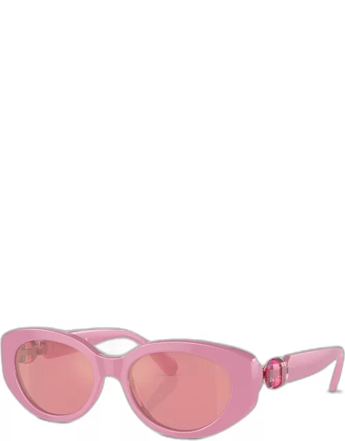 Monochrome Crystal-Embellished Acetate Oval Sunglasse