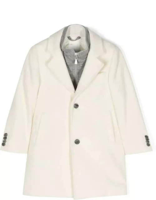 Eleventy White And Grey Double Layer Coat