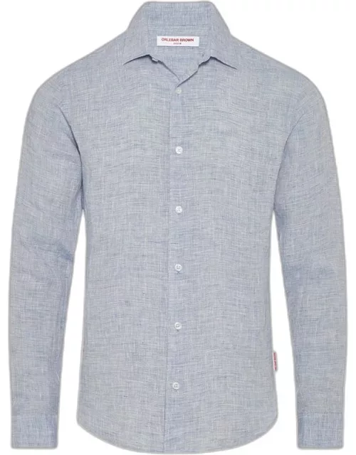 Giles Linen - Navy/White Tailored-Fit Shirt