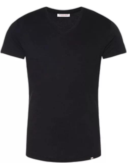 Ob-V - Black Tailored Fit V-neck T-Shirt