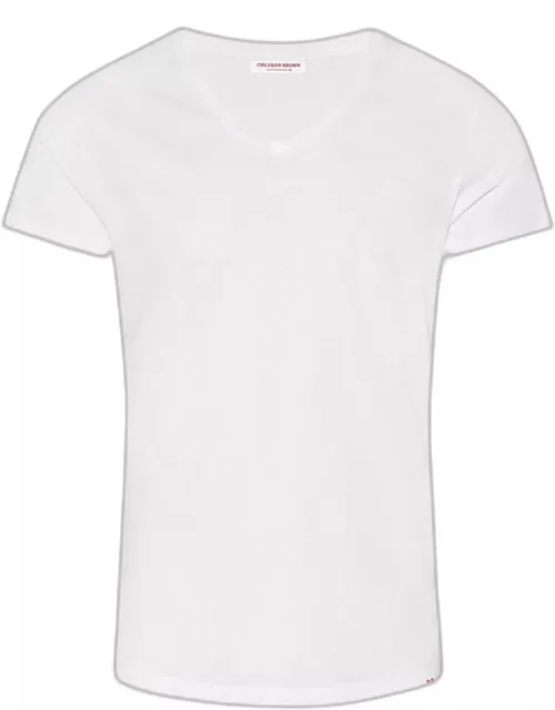 Ob-V - White Tailored Fit V-neck T-Shirt