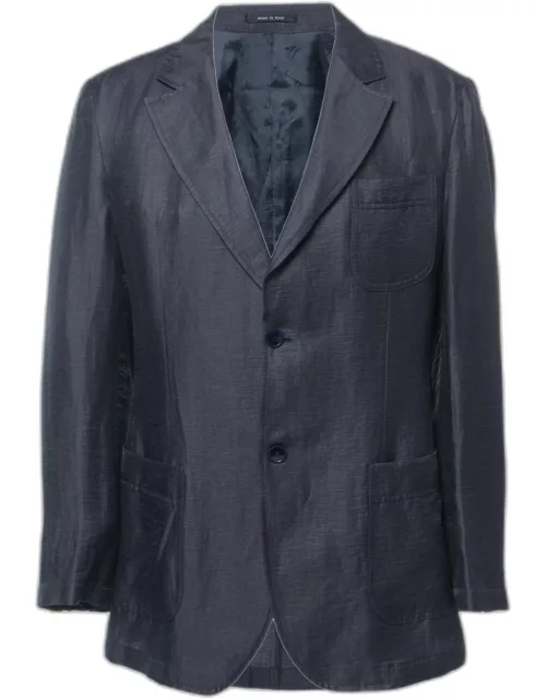 Emporio Armani Navy Blue Linen Single Breasted Jacket