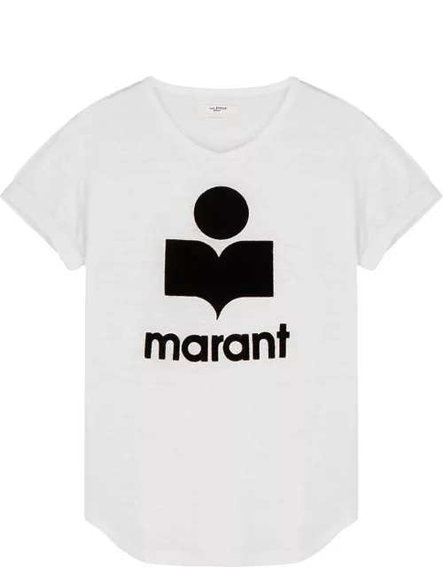 Isabel Marant étoile Koldi White Logo-flocked Linen T-shirt - White And Black