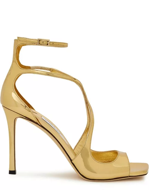 Jimmy Choo Azia 95 Gold Patent Leather Sandals, Sandal, Gold, Patent