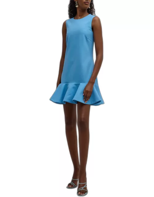 Jewel-Neck Drop-Waist Ruffle Sleeveless Mini Dres