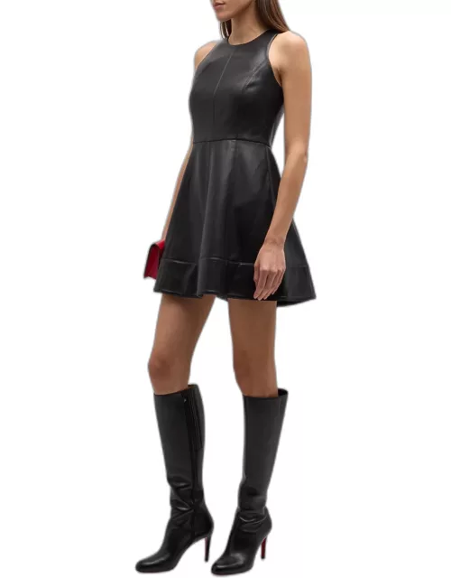 Lorenza Sleeveless Vegan Leather A-Line Mini Dres