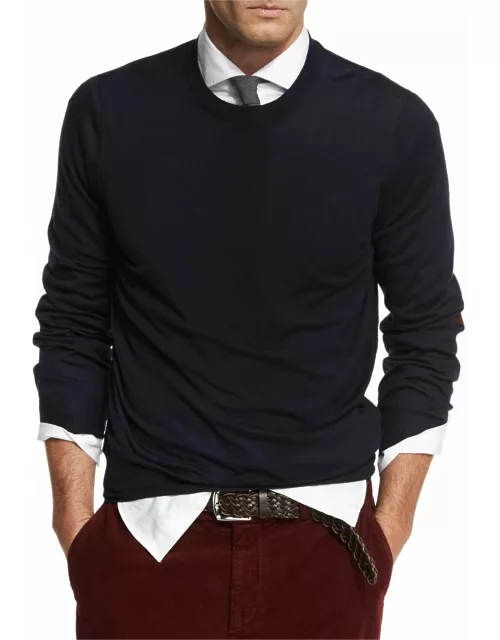 Men's Fine-Gauge Knit Elbow-Patch Sweater