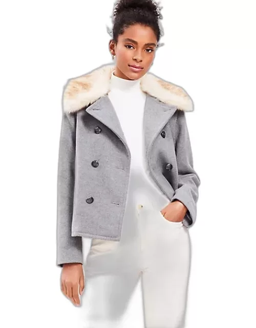 Loft Melange Faux Fur Collar Doublecloth Jacket