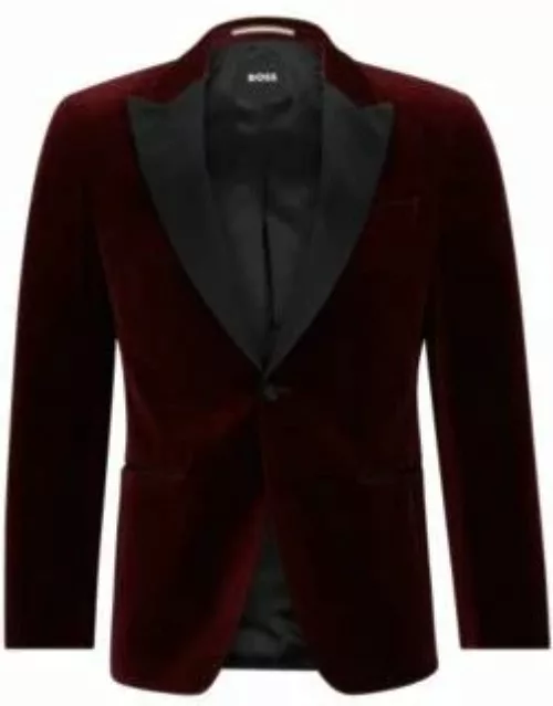 Slim-fit tuxedo jacket in pure-cotton velvet- Dark Red Men's Sport Coat