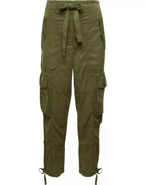 Polo Ralph Lauren Green Cargo Tapered Pants With Drawstring In Lyocell Blend Woman