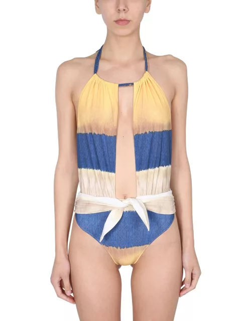 alberta ferretti one piece swimsuit with tie dye print