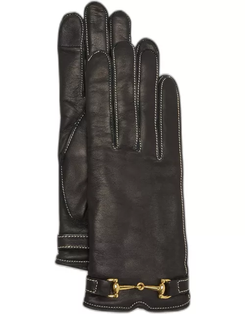 Classic Buckled Leather & Cashmere Glove