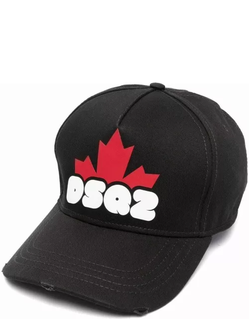 Black baseball cap with logo print