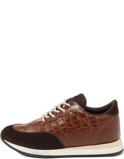 Giuseppe Zanotti Brown Croc Embossed and Suede Sneaker