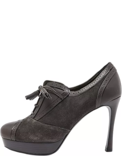 Yves Saint Laurent Grey Suede and Leather Janis Bootie
