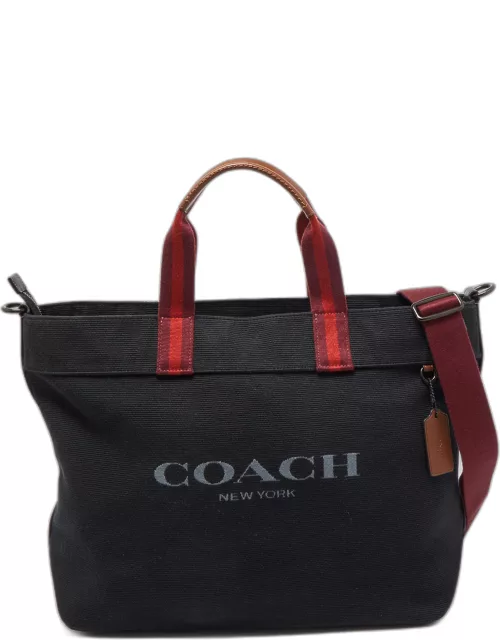 Coach Black/Burgundy Canvas and Leather 38 Tote