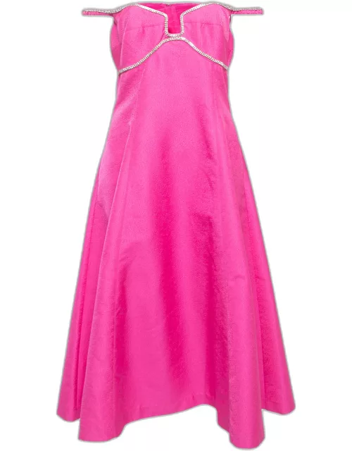 Self-Portrait Pink Jacquard Rhinestone-Embellished Midi Dress