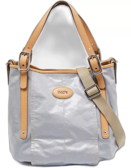 Tod's Light Blue/Beige PVC and Leather Tote