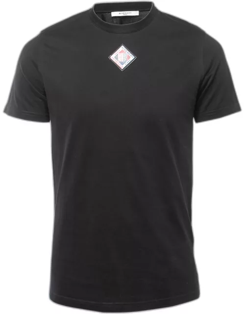 Givenchy Black Cotton Logo Patch Crew Neck Short Sleeve T-Shirt